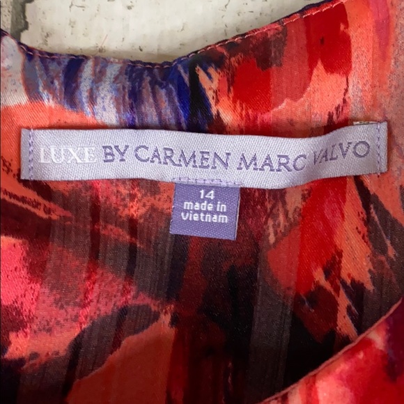 Luxe Carmen Marc Valvo Red Floral A-Line Sun Dress - Picture 2 of 12